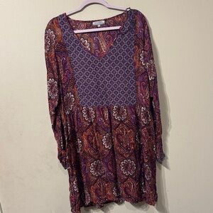 World Market Paisley Print Bohemian Style Tunic sz L /XL V-Neck Peasant Style